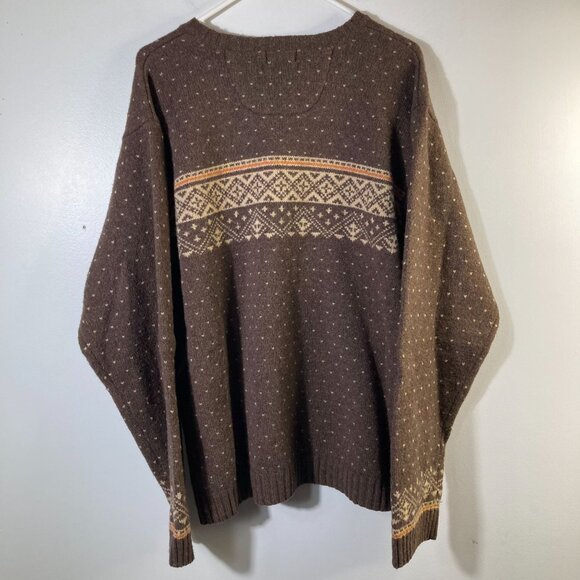 Mens Izod Jeans Fair Isle Lambswool Sweater Brown Tan  XL Washable Lambswool - Picture 2 of 7